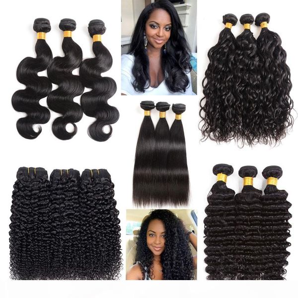

brazilian virgin hair 3 bundles body wave straight water wave deep wave kinky curly 8a peruvian malaysian indian human hair weave bundles, Black