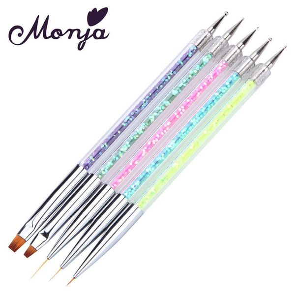 

monja double end 5pcs/set nail art acrylic flower design painting drawing liner brushes dotting pen manicure tools, Yellow