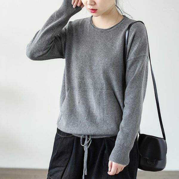 

women's sweaters 2021 spring sweater women knitting loose drawstring ladies o-neck pullovers casual all-match 1, White;black