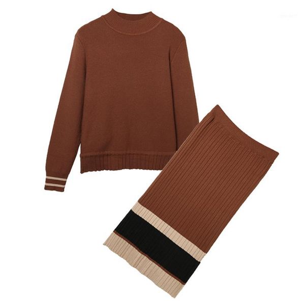 

women's tracksuits 2021 winter skirt sweater two pcs clothing set women suit casual knitwear pullover long sleeve outfit stripe s  l1, Gray