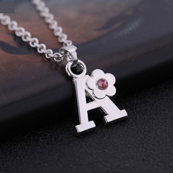 

crystal flower 26 letters initial necklace alphabet pendant necklace fashion jewelry gifts for women girls, Silver