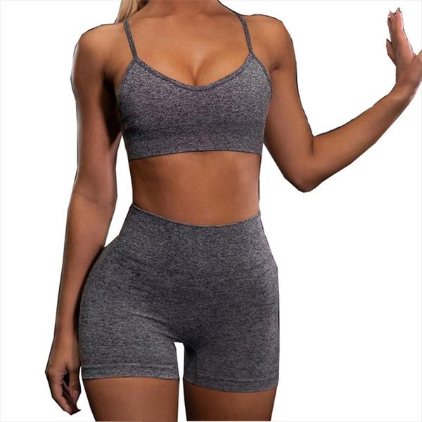

2020 women fitness tracksuit 2 pieces crop sporting leggings active wear outfits skinny stretch clothing summer, Gray