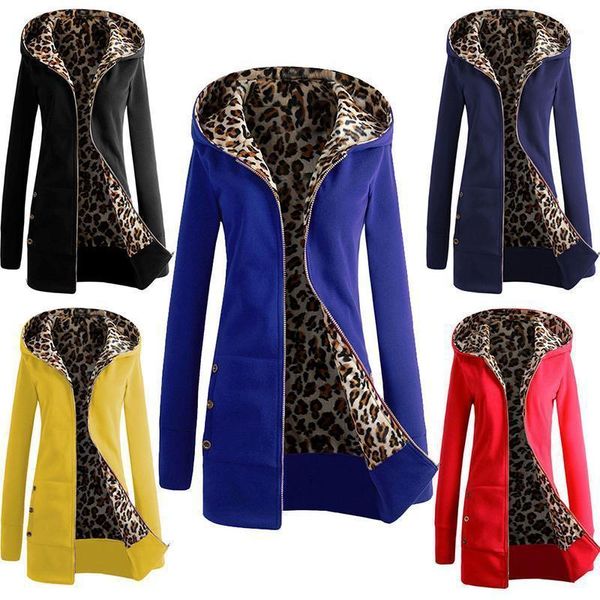 

new hooded thickened leopard print women's hoodie casual plus oversize woolen coat women's woolen coat of shipping1, Black