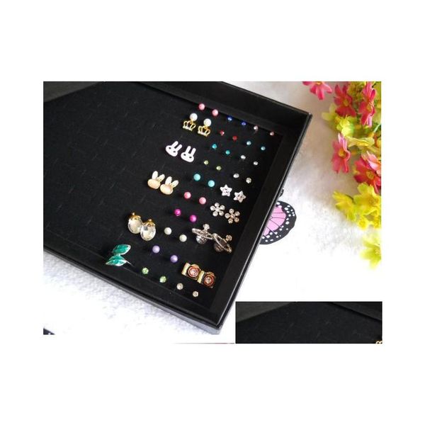 

jewelry display holder box fashion earrings ring organizer show case new black 100 slots storage ear pin display boxes ydzmn
