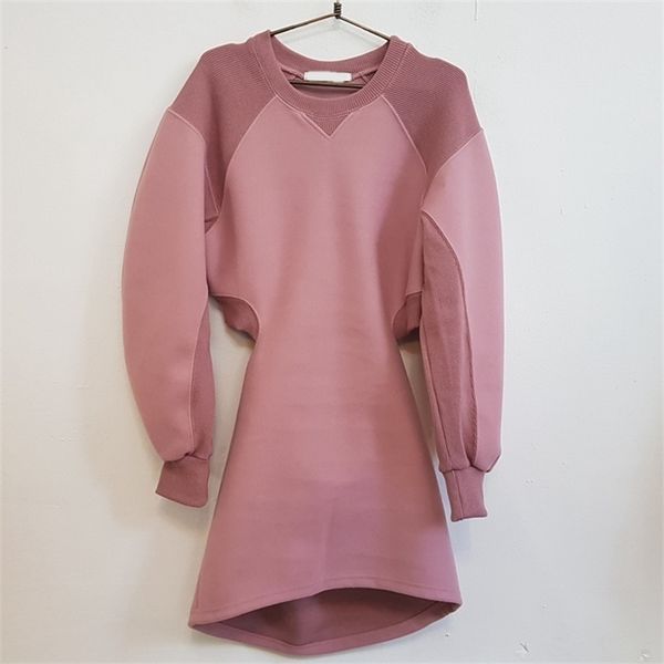 

getspring women hoodie sweatshirt hollow out cotton sweatshirt white pink blue puff sleeve warm vintage hoodie oversize 201204, Black