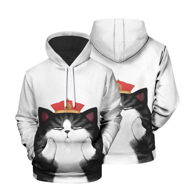 

funny snoring cat sweater men's cute printed hoodie casual sportswear, Gray