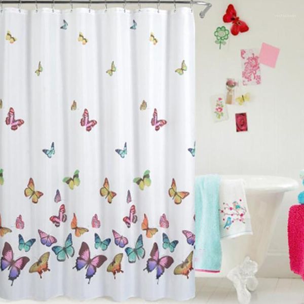 Cortinas de chuveiro Multicolor Butterflies Cortina Polyester Taber à prova d'água do chuveiro impresso 1