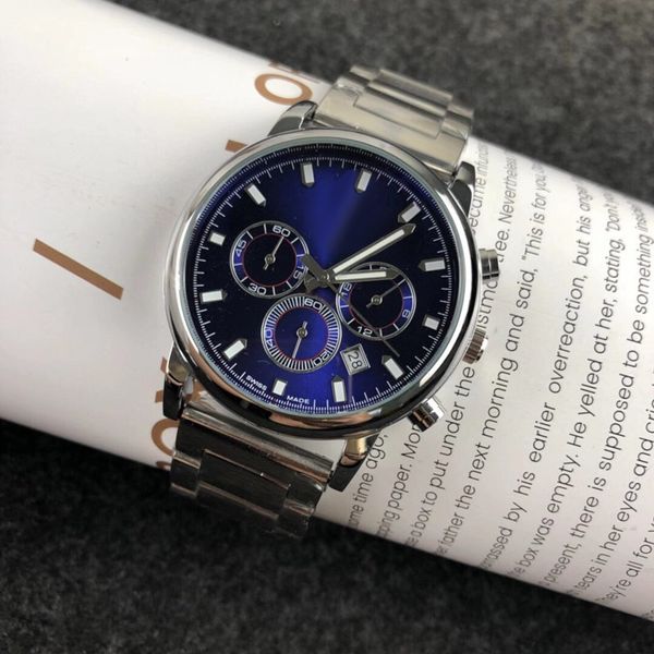 

brand mens watches fashion luxury watch chronograph satch quartz wristwatches all sub-dial work stainless steel band for men's gift chr, Slivery;brown