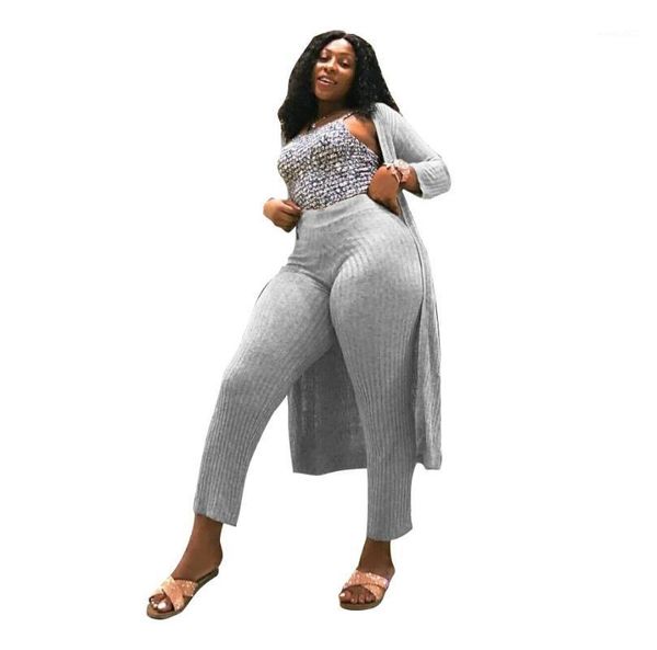 

women's tracksuits women 2 piece set fashion suit 2021 long sleeve trench coat knitted two pants autumn clothes ladies gray1, Gray