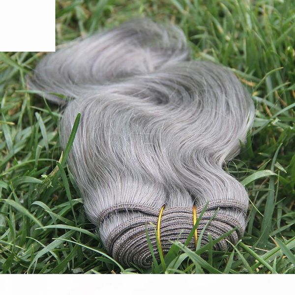 

brazilian body wave hair bundle 100g gray human hair weave 7a silver grey hair extensions, Black