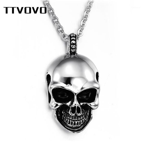 

pendant necklacesvovo gothic biker skull necklaces for men punk rock style stainless steel heads halloween jewelry gifts1, Silver