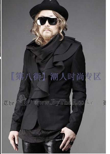 

s-5xl 2020 new korean spring and autumn men's fashion slim small suit wave placket design blazers nightclub hairstylist costumes, White;black