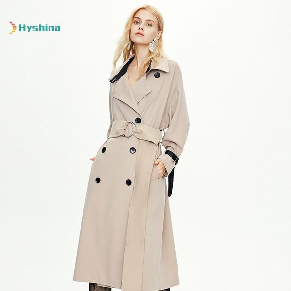 

women's trench coats coat long style over the knee leisure double breasted, Tan;black