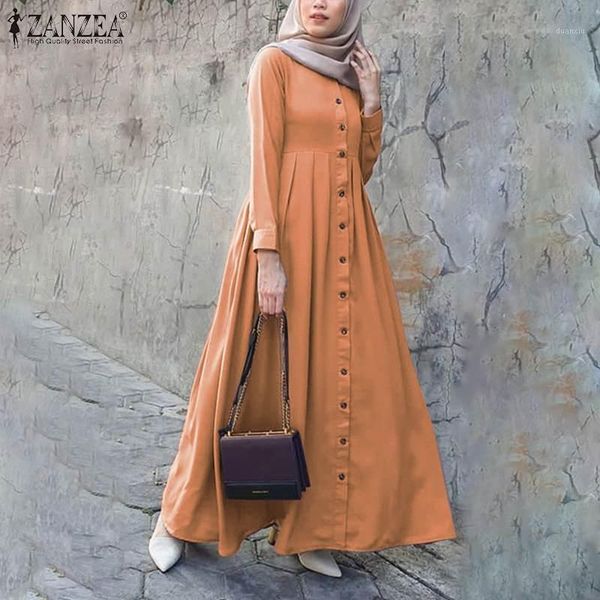 

2020 autumn long sleeve buttons sundress zanzea women muslim dubai abaya turkey hijab dress islam clothing abayas maxi vestidos1, Black;gray