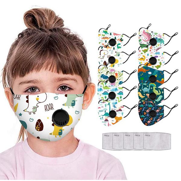 

cartoon dinosaur face mask anti-fog dustproof mouth cover with breath valve washable face masks for children kids outdoor public