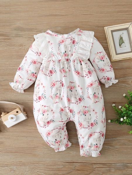 

baby rabbit and printed ruffle jumpsuit she, Blue