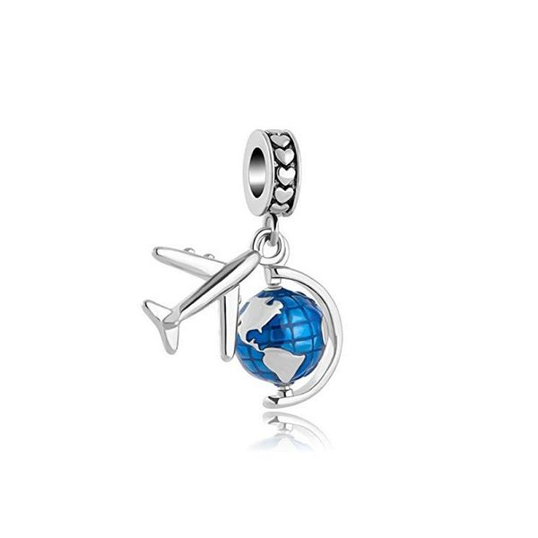 

fit pandora charm bracelet european silver charms beads blue earth plane crystal pendant diy snake chain for women bangle necklace jewelry, Black