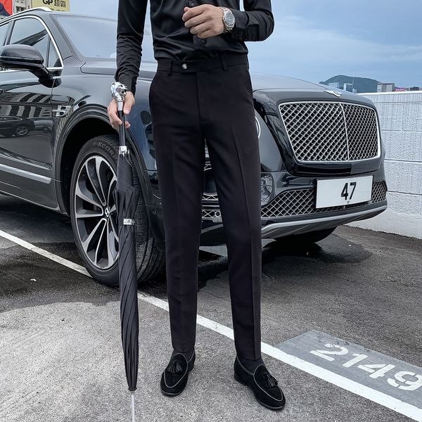 

daio mens korea autumn slim fit solid color small leg trousers british versatile casual pants