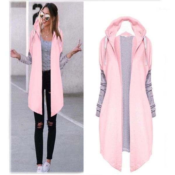 

gaoke spring autumn women coats fashion patchwork casual long coat female hooded jacket long cardigans outerwear jackets1, Black;brown