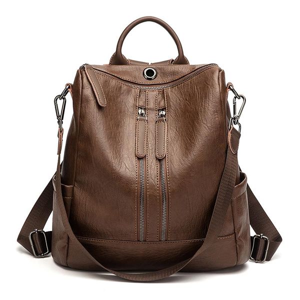 

new women leather backpacks rucksacks for girls solid travel luxury designer bagpack ladies sac a dos female pack