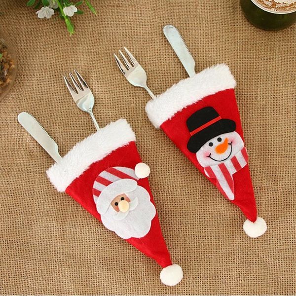 

santa hat reindeer christmas new year pocket fork knife cutlery holder bag home party table dinner decoration tableware 62419