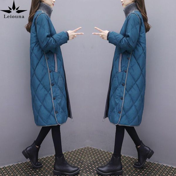 

leiouna long slim casual plus size 2021 new fashion warm woman winter coat parkas cotton padded jackets female outwear feminina, Black