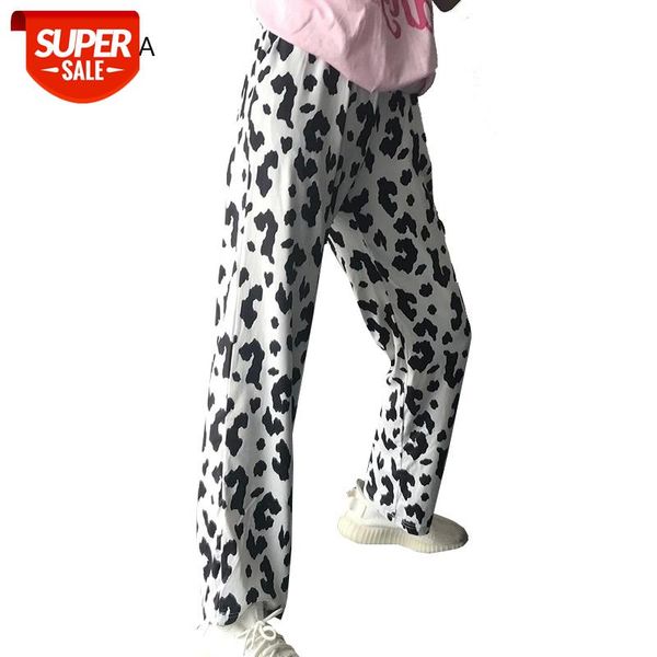 

cow printed pants women elastic waist trousers casual loose ladies baggy straight sweatpants streetwear female wide leg pants #e88e, Black;white