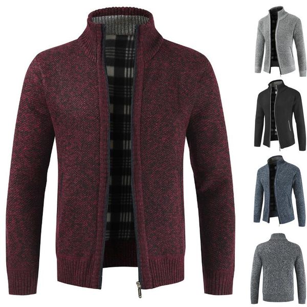 

men's jackets men casual knit sweater autumn winter jacket slim fit stand collar zipper solid cotton thick warm, Black;brown