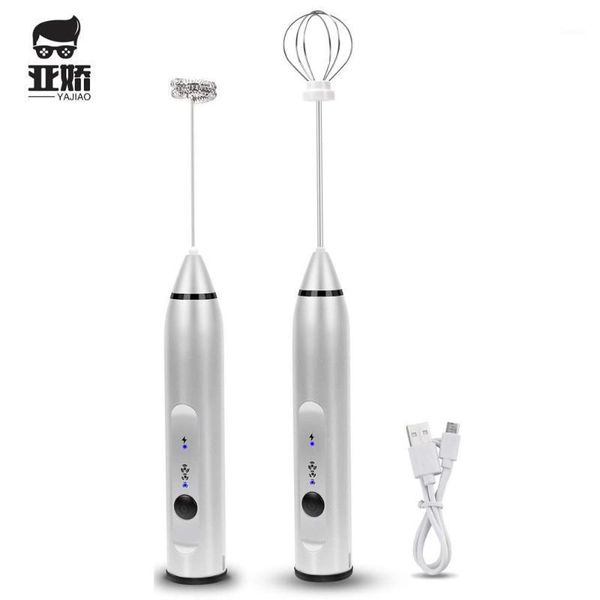 

yajiao usb 3 speeds electric milk frother coffee durable drink mixer rechargeable with 2 whisks for handheld foam maker latte1