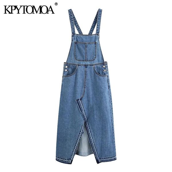 

kpytomoa women 2020 chic fashion pockets denim overalls dress vintage backless front vents straps female dresses vestidos mujer, Black;gray