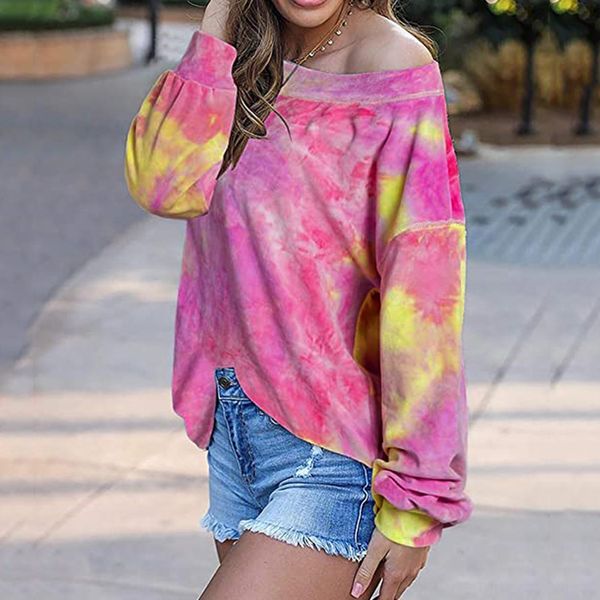 

2020 sweater sweaterautumn and winter long sleeve women's clothing new round neck rainbow color gradient tie-dyed loose sweater for wom, Black