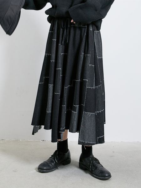 

2021 new s-7xl male female spring/black summer printed square ruffled skirt kae7