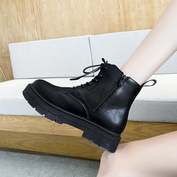 

shoes boots boots-women booties ladies luxury designer round toe low heels booties 2020 fashion mid calf mid-calf rubber, Black