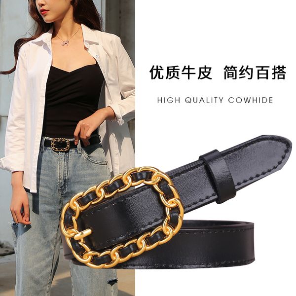 

women's leather with jeans summer new fashion slim simple korean personalized decoration belt for women, Black;brown