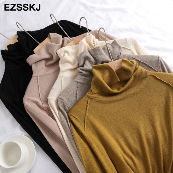 

2020 super soft cashmere turtlenneck pullovers thin spring autumn heap collar sweater pullovers women female casual lj201125, White;black