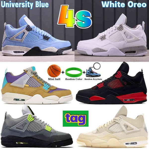 

2021 university blue 4 4s mens basketball shoes white oreo metallic purple desert moss black cat shimmer bred se neon men women sneakers
