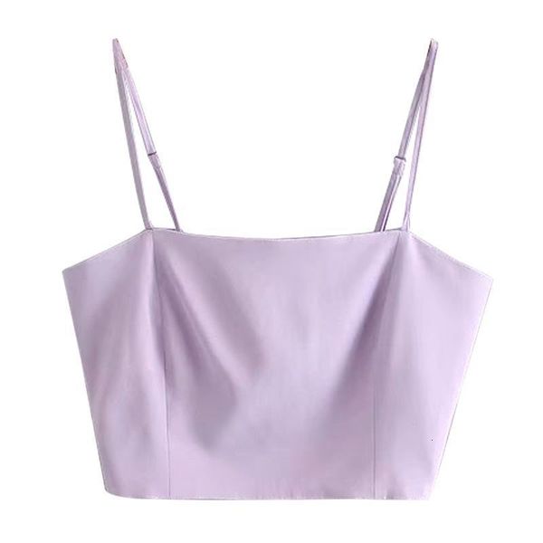 

spaghetti strap crop cami women streetwear solid summer female shirred skinny solid sleeveless light purple short camis, White