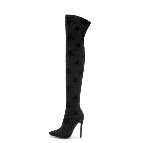 

lady leopard knee high boots thin heels thigh high boots women 2020 pointed toe party wedding shoes woman, Black