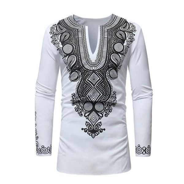 

mens dashiki african shirt tribal floral v neck slim fit men african clothes hip hop streetwear casual camisa social masculina, Red