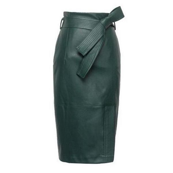 

autumn winter high waist leather skirts leather skirt women plus size 4xl womens belted fashion pencil skirt 201110, Black