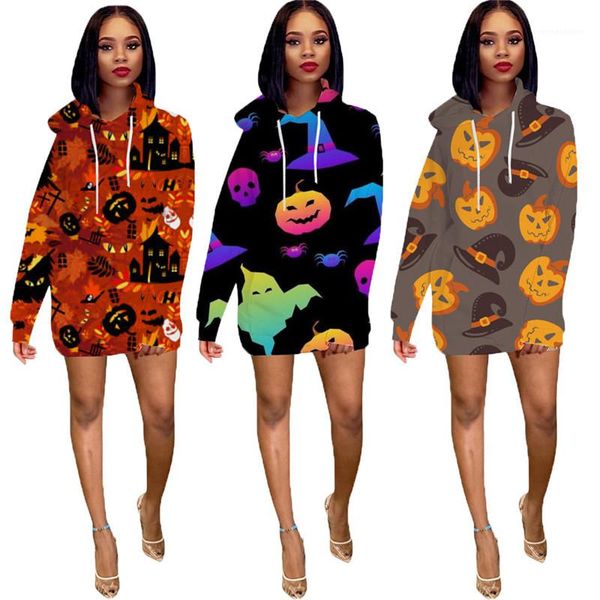 

long sleeve hoodies dress autumn female clothing fashion halloween style hooded designer womens hoodies pumpkin printed, Black