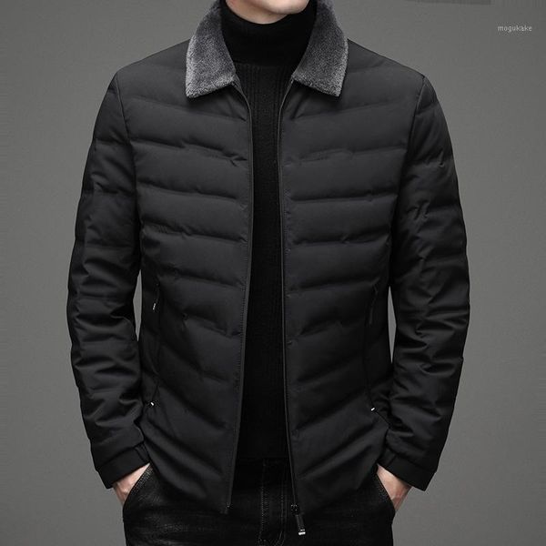 

down jacket male winter men business casual lapels lamb fur collar white duck down outer coat clothes1, Black
