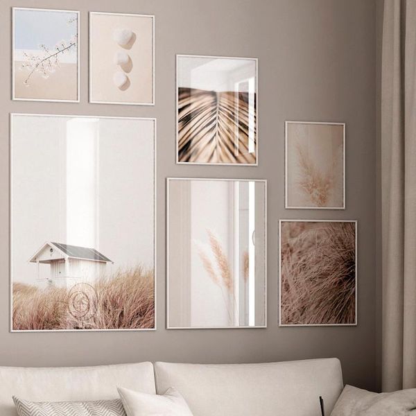 

dried plant beige reed wheat leaf nordic posters and prints wall art canvas painting wall pictures for living room home decor