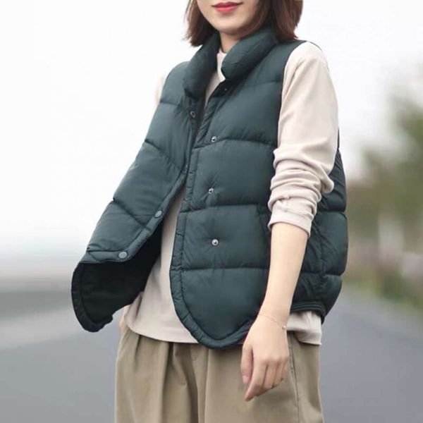 

leisure slant placket design light and thin warm stand collar 90 white duck down jacket female red m, Black