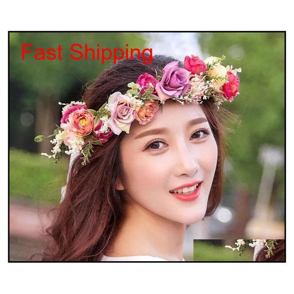 

adjustable flower headband hair wreath floral garland crown halo headpiece with ribbon boho wedding festival holiday bpnpe, Silver