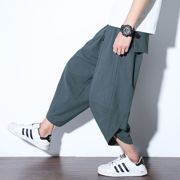 

cwuqv radish wide leg flax capris men's 2020 new casual harem fat trend loose pants radish and summer pantszw1f5, Blue