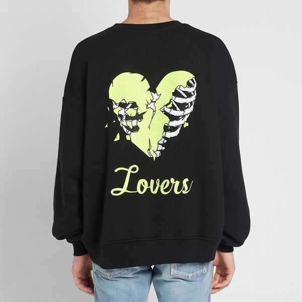

8pyhr street autumn and winter hip-hop high men's skeleton heart-shaped embroidery high 19 ins embroidered sweater round neck sweater a, Black