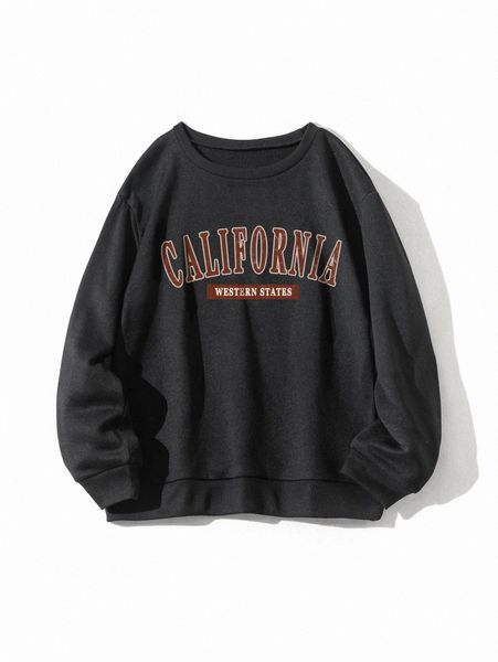 

letter print thermal lined sweatshirt 893u#, White;black