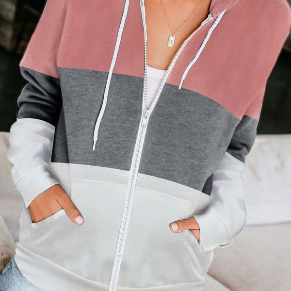 

uclpa 2020 autumn and winter sweater long sleeve contrast color hooded new coat coat zipperwomen's zipper pocket cardigan 3ew8d zippers, Black