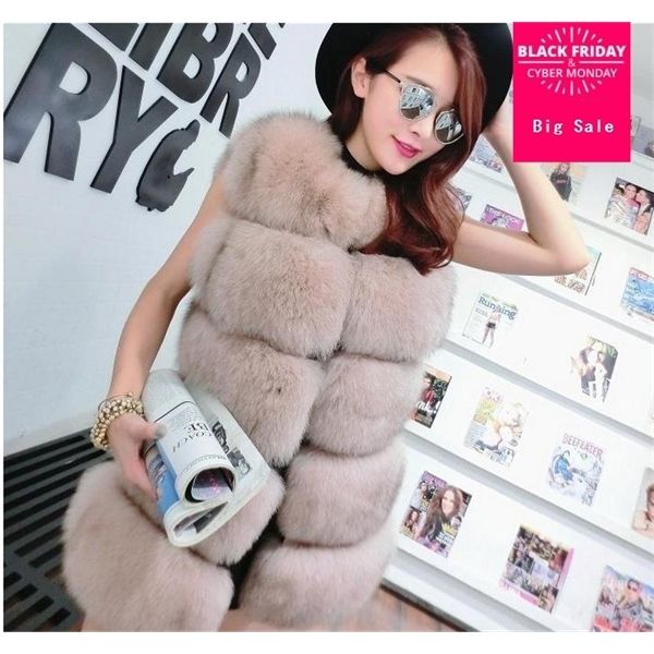

high grade female new fashion brand winter fraux imitation fox fur vest coat sleeveless s m lxlxxl3xl4xl plus size j04x1016, Black;brown